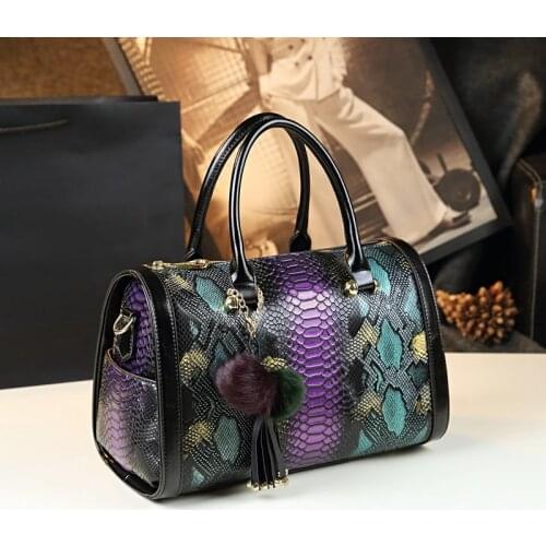 Luxury Cowhide Leather Women Handbags Fashion Female Serpentine Boston Bag Portable Tote bag Tassel Shoulder Messenger Bags 2021