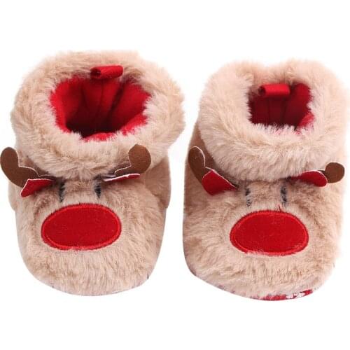 Christmas Newborn Toddler Baby Girl Boy Santa Elk Snow Boots Soft Sole Anti-Slip Crib Shoes Winter Warm Cozy Fuzzy Booties