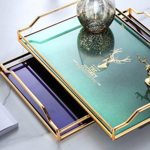Glass Storage Tray Metal Frame Simple Shelf Cosmetics and Skin Care Products Display Tray Home Desktop Decoration Exquisite Gift