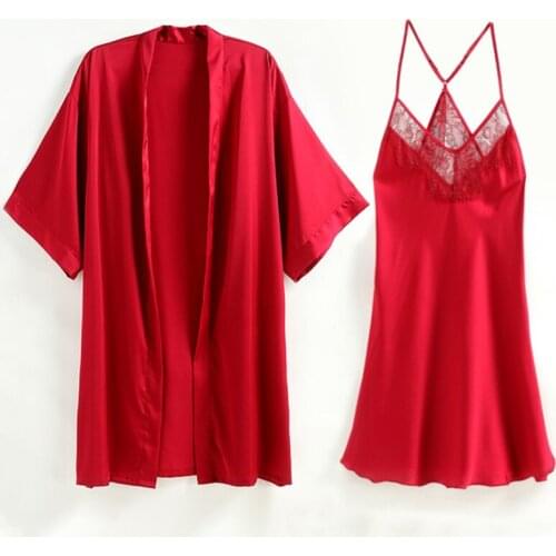Bridal robe sexy suspenders pajamas female halter lace temptation nightdress nightgown two-piece suit kimono loose bathrobe new