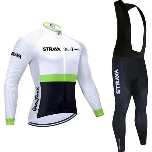 2021 STRAVA TEAM Long Sleeve Cycling Jersey Spring Autumn Bike Pants Set Mens Ropa Ciclismo 20D Pad Bicycling Maillot Culotte