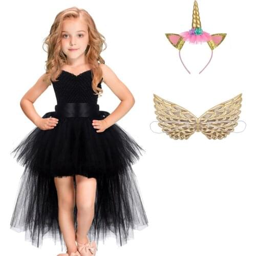 Unicorn Girl Evening Birthday Party Dresses Girl Ball Gown Black White Costumes Girls Tutu Dress Tulle V-neck Halloween Costume