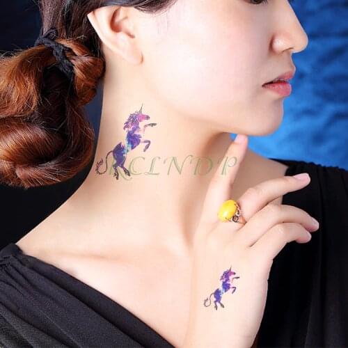 Waterproof Temporary Tattoo Sticker Unicorn Horse Fake Tatto Flash Tatoo Tatouage Neck Wrist Hand Foot For Girl Men Women