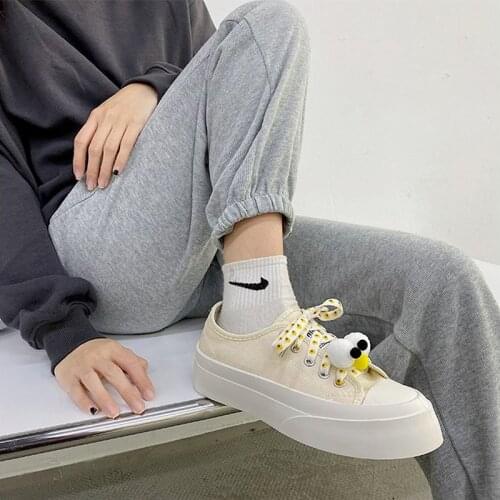 Low-cut Cute White Shoes 2021 New Female Cartoon Flat-bottom Lace-up Casual Fashion Street Student Sneakers Shoes Women