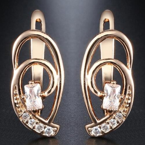 White CZ Earrings 585 Rose Gold Paved Pink Cubic Zirconia for Women Girls Fashion Jewelry GE98B