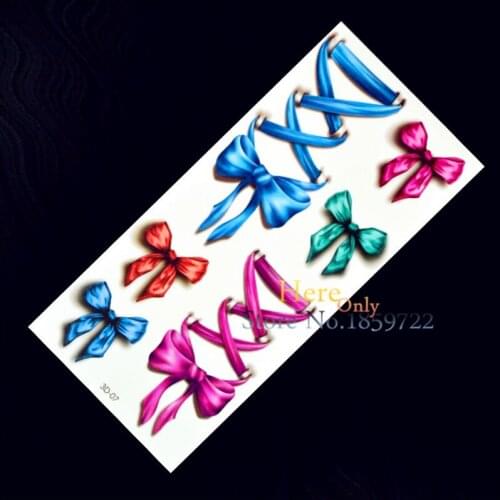 1 sheet colorful rosette Strap Bowknot Waterproof 3D Temporary tattoo paste paper H3d-07 Red Pink Blue Green Bow Bandage