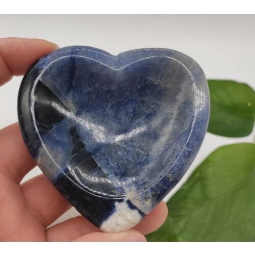 1pcs Cute Love Heart Shape Natural Blue-Vein Stone Bowl Blue Sodalite Plate Vinegar Seasoning Dish Sauce Salt Snack Kitchen