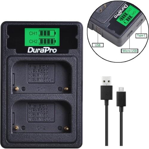 1pc Universal LCD Display USB Charger with Type C for Sony NP-F550 NP-F570 NP-FM50 NP-FM500h Camera Battery