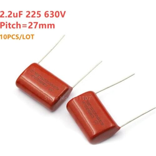 10PCS/Lot 2.2uF 225 630V CBB Polypropylene Film Capacitor Pitch 27mm 225 2.2uF 630V