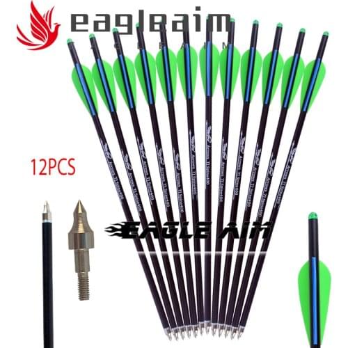 12PCS OD8.8 Archery Arrows 16 17 18 20 22 Inches Carbon Arrows Crossbows Bolts Archery Hunting Take Down Bow