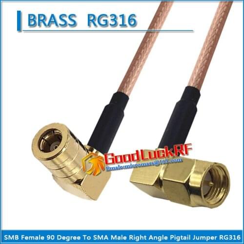 1X Pcs SMB Female 90 Degree Right Angle to SMA Male Right Angle 90 Degree Plug Pigtail Jumper RG316 Cable Coaxial 50 ohm