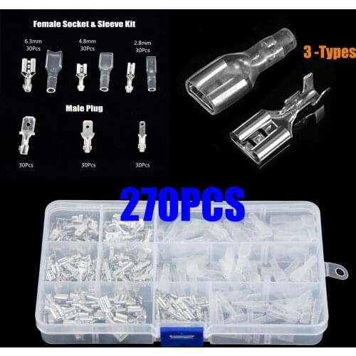 270Pcs Insulated Male Female Wire Connector Electrical Wire Crimp Terminals 2.8/4.8/6.3mm Spade Connectors Kit