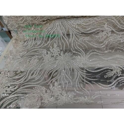 5yards/bag Warm color base fabric with crystal white sequin embroidery lace plant pattern used for wedding dresses FH59