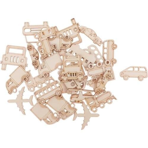 Prettyia 60pcs CUT Vehicle Wood Embellishments DIY Crafts Home Decors