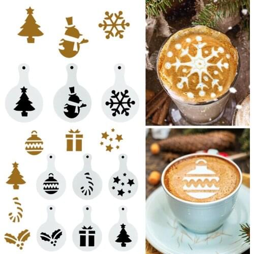 8pcs Christmas Coffee Spray Stencils Cookie Biscuit Cake Mold New Year Navidad Natal Noel Festival Party DIY Decoration Tools