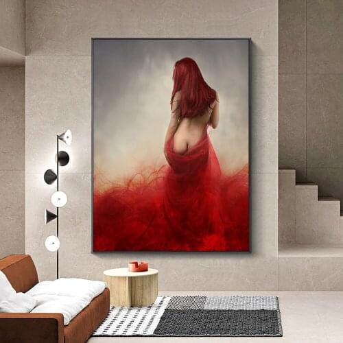 Abstract Nude Girl With Red Dress Painting Modern Portrait Canvas Prints And Posters Wall Art For Living Room Home Decoration