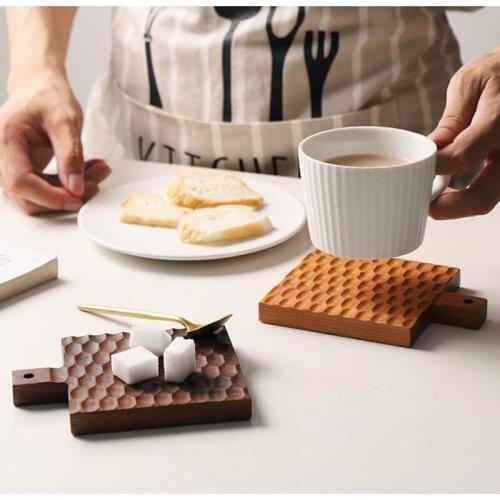 Whole Wood Made Black Walnut Handmade Coaster Solid Wood Honeycomb Shaped Cushion Coffee Cup Teacup Mat Pads High-quality