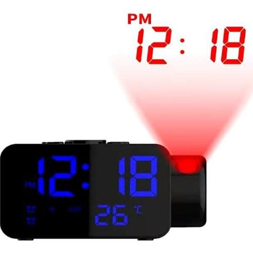 Digital Temperature Display LED Projection Clock Watch USB Charging FM Radio Electronic Clock Home Snooze Function Alarm Clock