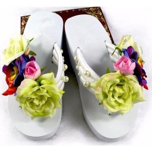 Floral Flip Flops Wedges Beautiful Women Shoes Female Summer Time Wear Platform 01