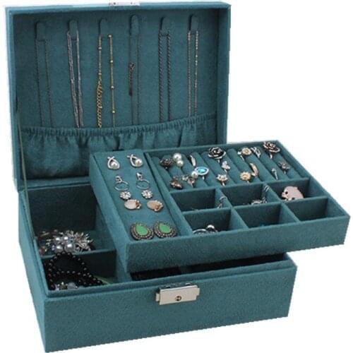 Double-Layer Lockable Jewelry Box Flannel Wooden Jewelry Storage Box Large Capacity Necklace Bracelet Box Jiugongge Bracelet Box
