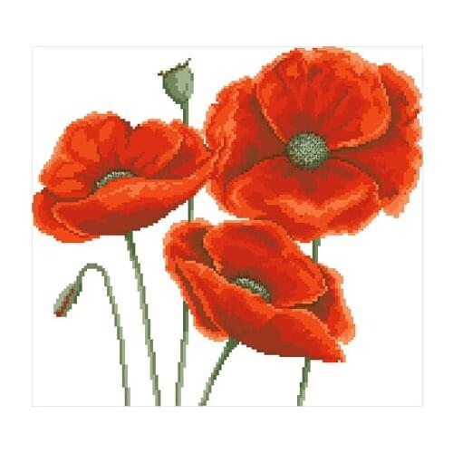Fishxx Cross Stitch B576flowers[Poppies]Restaurant figure,water-soluble printing,100% accurate pattern,11CT,Need to embroidery