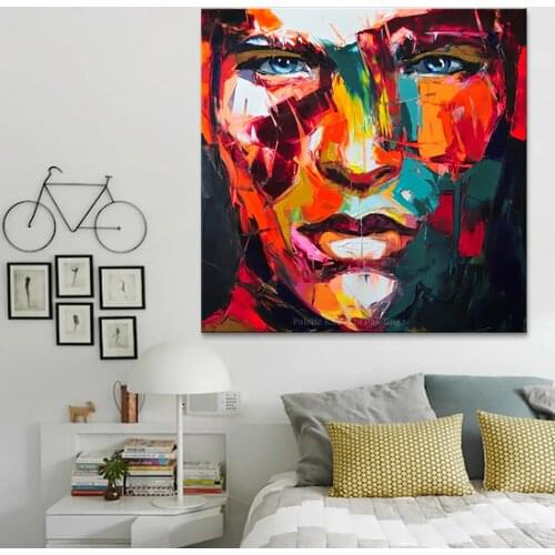 Face Oil Painting Hand Painted Francoise Nielly Style Portrait Canvas Painting Art Pictures Home Office Club Bar Mural PosterS