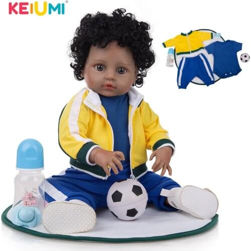 KEIUMI 49CM Full Silicone Black Skin Bonecas Reborn Accessories Free Brazilian Style Football Suit Reborn Doll