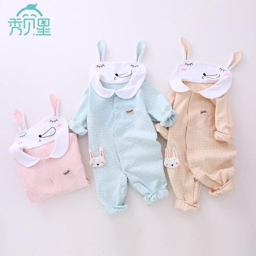 Autumn Spring Infant Warm Open Gear Clothes Newborn Clothes Pure Cotton Boy and Girl Baby Thick Ropmper Animal Rabbit Style