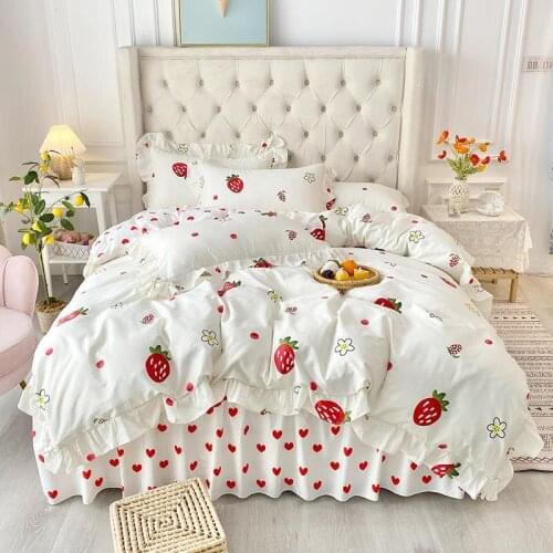 4Pcs All cotton printing Princess wind bedding sets queen king size duvet cover set bed skirt set pillowcase bedclothes