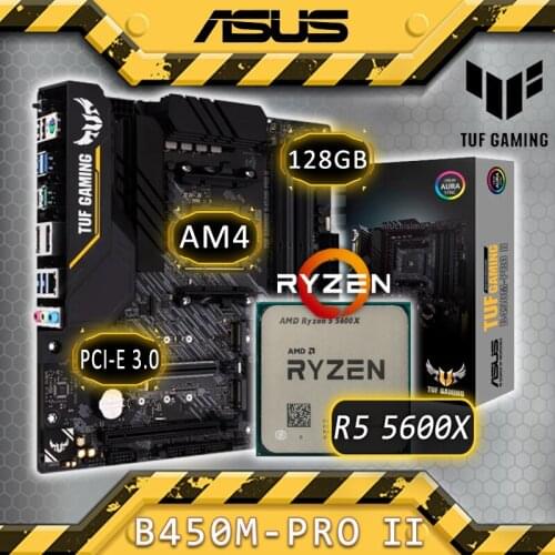 AM4 Asus TUF GAMING B450M-PRO II Motherboard AM4 With AMD Ryzen 5 5600X Gaming Motherboard Combo Ryzen Kit AMD B450 Placa-mãe