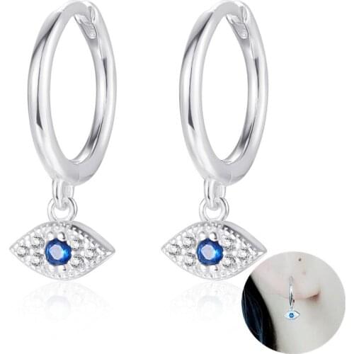 Fashion 925 Sterling Silver Cubic Zirconia Charming Devil Eye Dangle Hoop Earrings Gold Plated Huggie Cartilage Helix Earrings