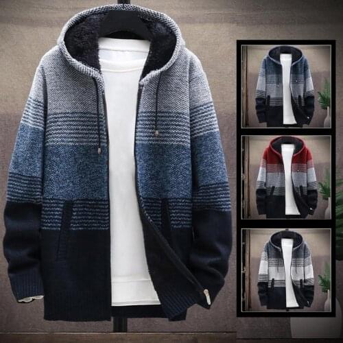 Coat Stylish Color Block Knitted Cardigan Sweater Men Men Knitted Coat Thicken for Daily Wear