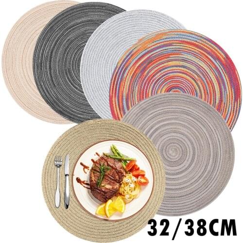 Round Placemats Set of 6 Cotton Woven Placemat Heat-Resistant Non-Slip Washable Table Mats for Dining Table 32/38CM