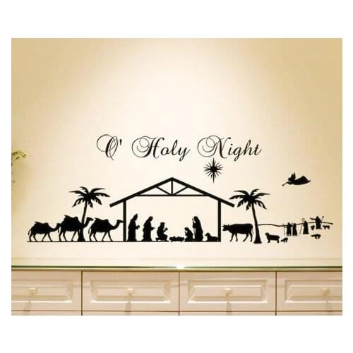 Christmas Wall Decal Home Living room Decor Wall Sticker Holy Night Nativity Scene Animal Men Silhouette Vinyl Wall Mural S-2