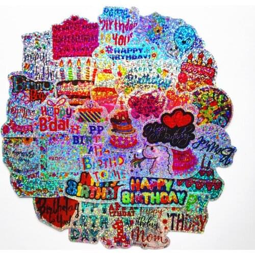 44pcs Laser happy birthday Color 2021 Stickers For cartoon kids Suitcase Laptop Car Motorcycle Scrapbooking Skateboard Sticker