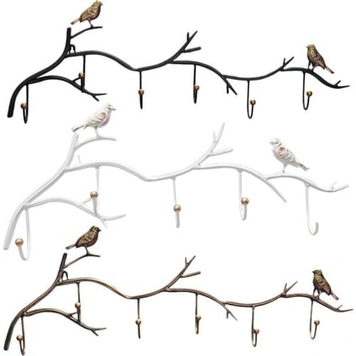5 Hooks Wrought Iron Bird Door Hook Rack Clothes Rack Robe Key Holder Door Wall Mounted Hat Hanger Kitchen Wall Home Decoration