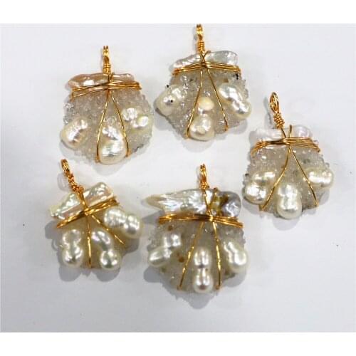 Natural Fresh Water Pearl Necklace Handmade Jewelry Necklace Pendant Gold Dyed Thread Necklace Pendant Pearl Necklace