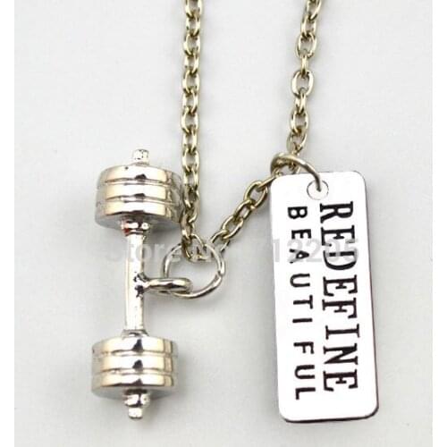 New Arrval Fitness Weightlifting jewelry Dumbbell barbell with Redefine Beautiful Gym sports necklace