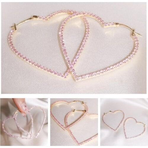 New Elegant Heart Stud Earrings With Diamond For Women Charming Brinco Simple Ear Feminino Hoops Ladies Hip-hop Aretes Gift N6J9