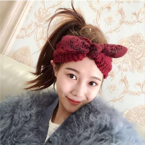 Autumn and Winter Knitted Wool Hair Band Bow Wide-brimmed Headwear Sweet Beauty Headband