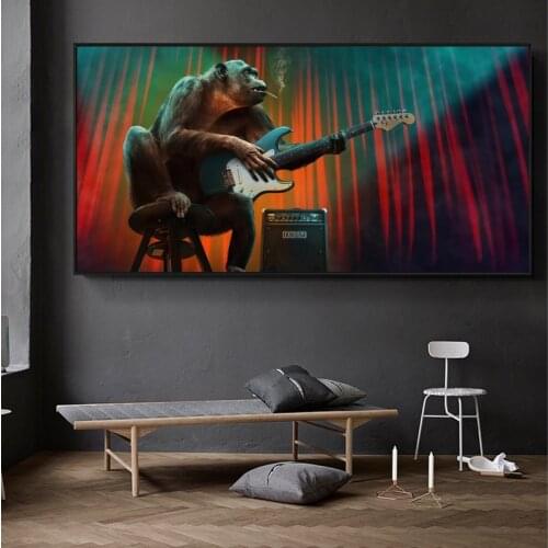 Monkey Play Guitar Gorilla Posters Prints Wall Art Cuadros Animal Art Picture Wall Canvas Painting for Living Room Home Decor