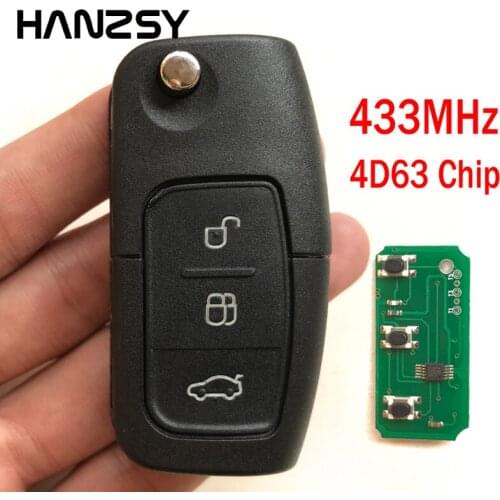 Complete Smart Key For Ford Focus Fiesta 2013 Car key 433MHz 3 Buttons Folding Flip key Case shell with 4D63 Chip Remote Key