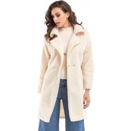 Fad winter hot sale year relaxed and comfortable exquisite female plush mid-length coat fashionable lapel long-sleeved coat