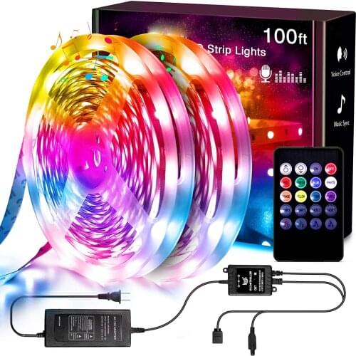 LED Strip Lights,100ft with Music Sync, 2 Rolls of 50ft RGB Color Changing Light Strips with Controller for Bedroom Decoration