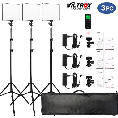 VILROX 3/2pcs VL-200T Bi-color Dimmable Wireless remote LED Video Light Panel Lighting Kit+75" Light Stand for studio shooting