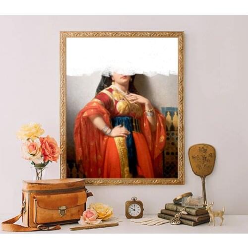 Vintage Women Portrait Canvas Print Boho Decor Antique Eclectic Artwork Poster Abstract Painting Picture Bedroom Wall Art Decor