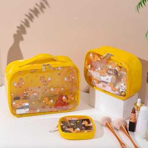 Q Large Capacity Portable For Women Cosmetic Bags PVC Translucent Printed S/M/L/Set Waterproof Multifunction Girls Toiletry Bags