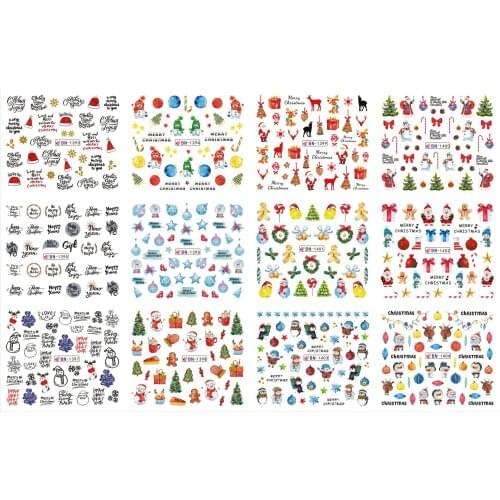 UPRETTEGO 12 PACK/ LOT WATER DECAL NAIL ART NAIL STICKER CHRISTMAS XMAS SANTA PENGUIN WINTER LETTERS WISHES BN1393-1404