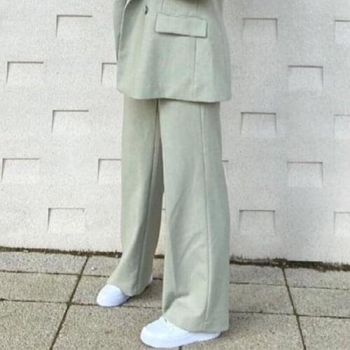 Ardm Casual Office Pantalones De mujer 2021 Pockets Straight Pants Vintage High Elastic Waist Zipper Fly Ankle Trousers Women