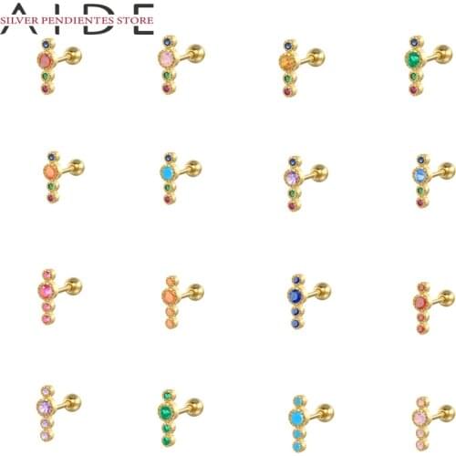 AIDE 1PCS Long Zircon Spiral Cartilage Earrings Women 925 Sterling Silver Stud Earrings Piercing Jewelry Boucle D’oreille